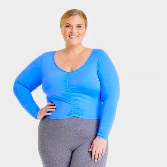 All In Motion Flex Shirred Cropped Long Sleeve Workout Athleisure XL Olive - Picture 4 of 4